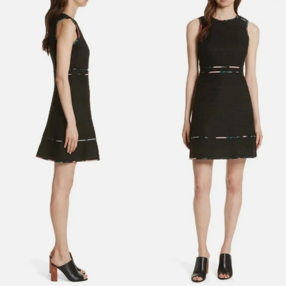 Kate Spade Blossom Trim Tweed Black Sleeveless Dress. Textured. Size 6. - Picture 1 of 10